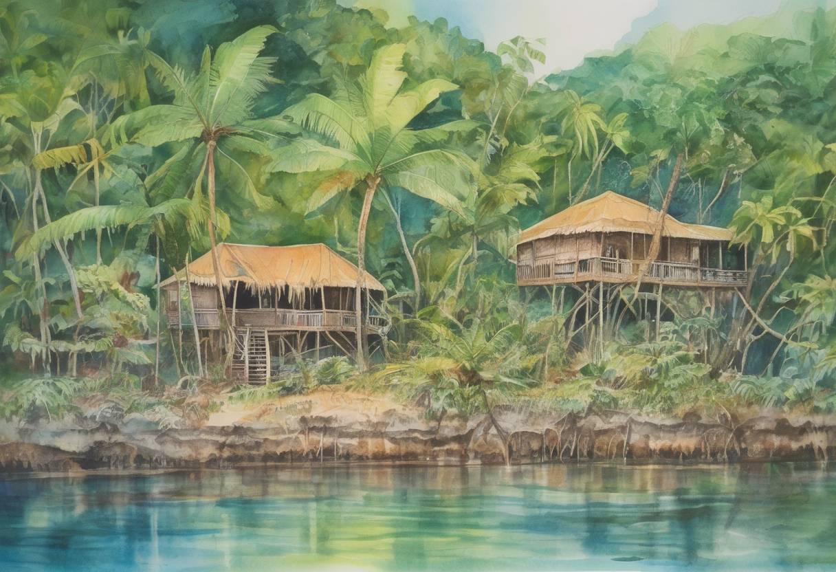 Watercolor painting based depiction of Palau gained independence from the United States-administered United Nations trusteeship, becoming a sovereign nation. (1994)