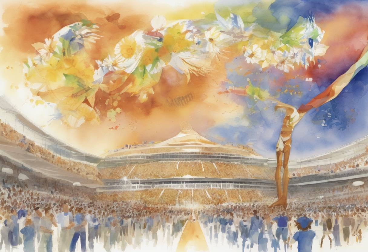 Watercolor painting based depiction of The 2004 Summer Olympics officially opened in Athens, Greece, marking the return of the Games to their birthplace. The event featured 10,625 athletes from 201 countries competing in 28 sports. (2004)