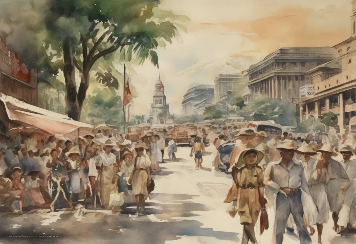 Watercolor painting based depiction of The Philippines gained independence from the United States. (1946)
