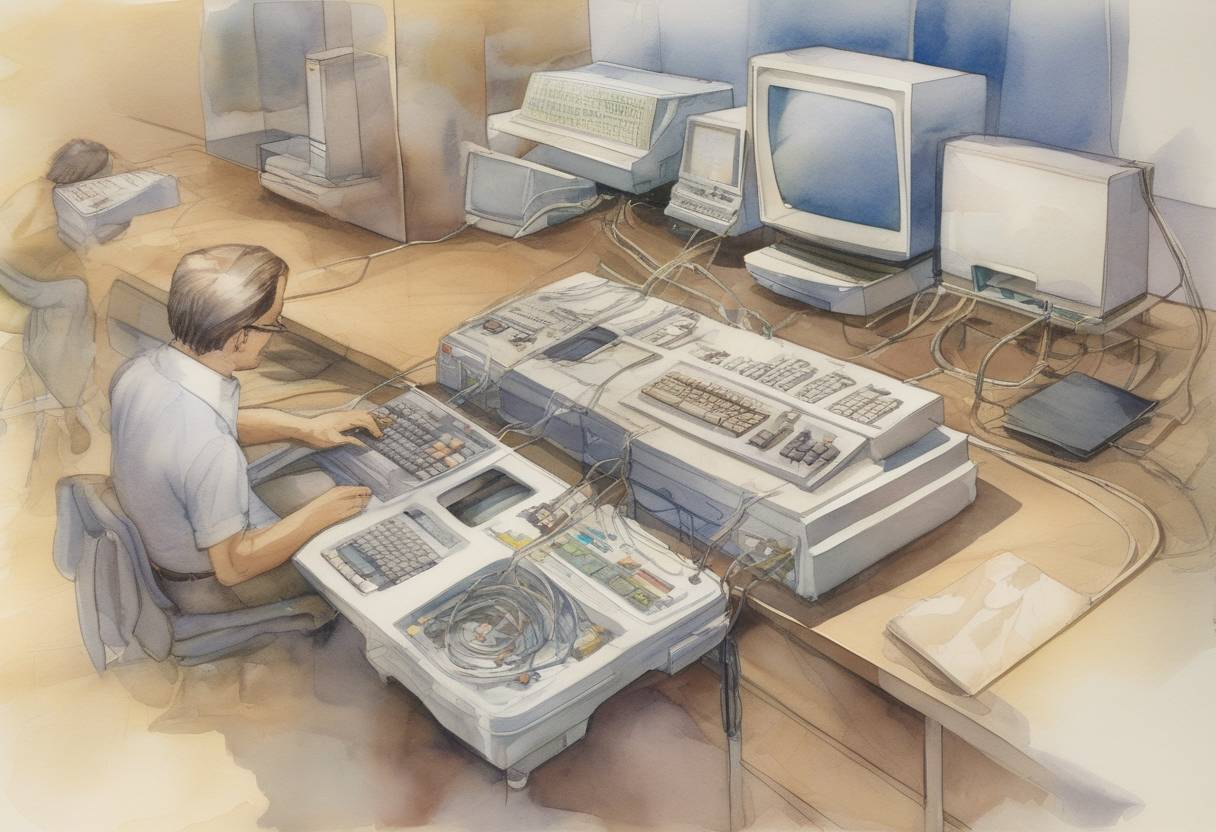 Watercolor painting based depiction of Digital Equipment Corporation, Intel, and Xerox introduce the DIX standard for Ethernet, which becomes the basis for IEEE 802.3. (1980)
