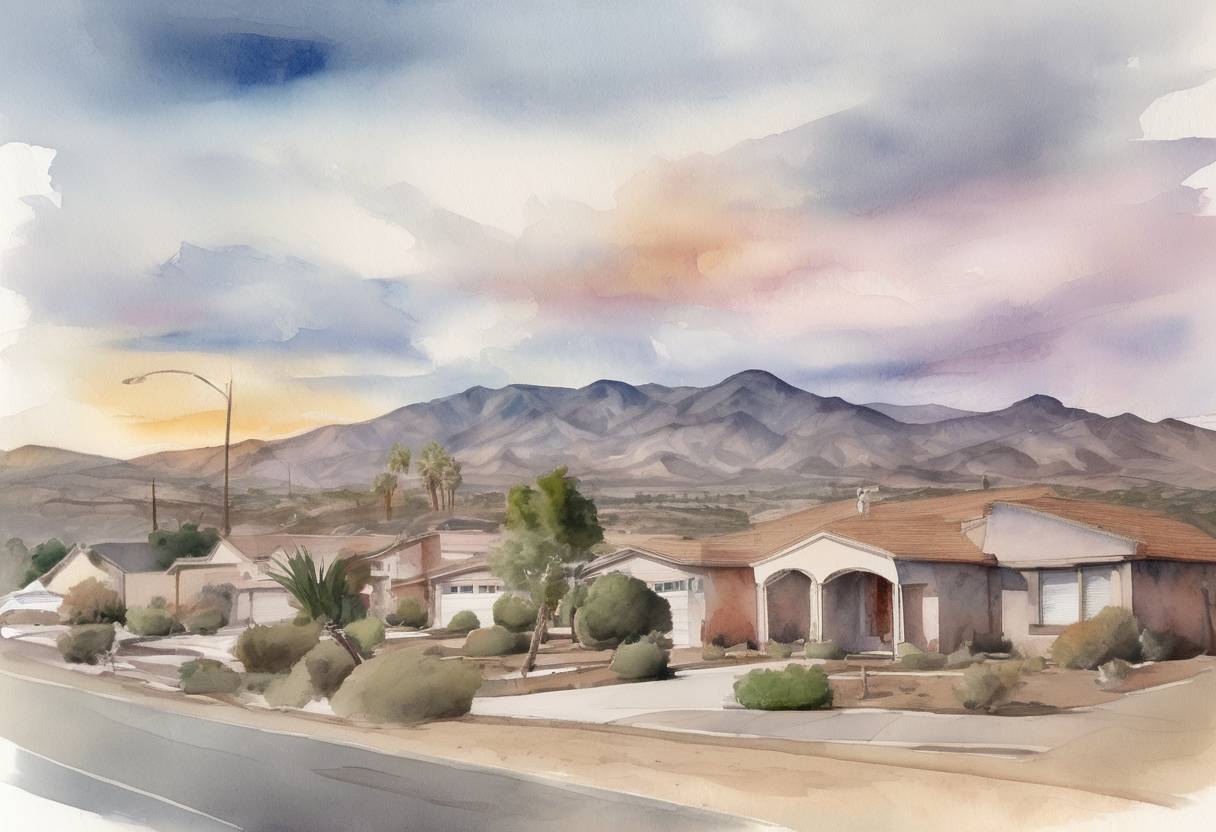 Watercolor painting based depiction of A magnitude 6.4 earthquake struck Southern California, causing damage and prompting emergency responses. (2019)