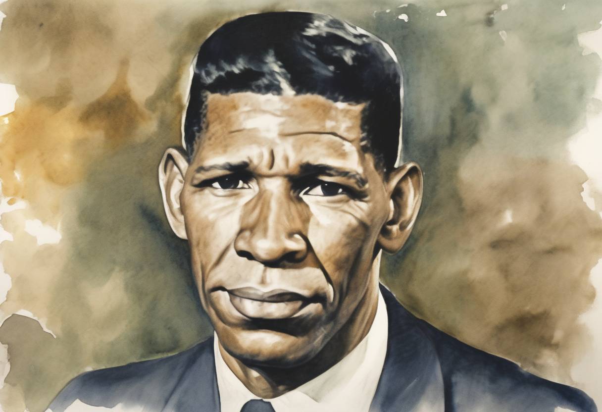 Watercolor painting based depiction of Civil rights leader Medgar Evers was assassinated in Jackson, Mississippi, a pivotal event in the American Civil Rights Movement. (1963)