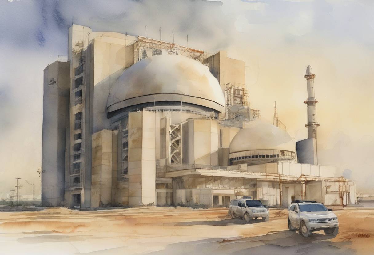 Watercolor painting based depiction of The United Arab Emirates announced the establishment of a nuclear energy program, becoming the first country in the Gulf Cooperation Council to do so. (2006)