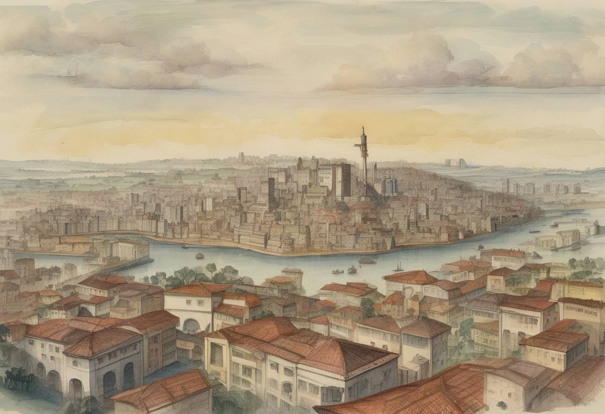 Watercolor painting based depiction of The city of São Paulo, Brazil, is founded by Jesuit priests. (1554)