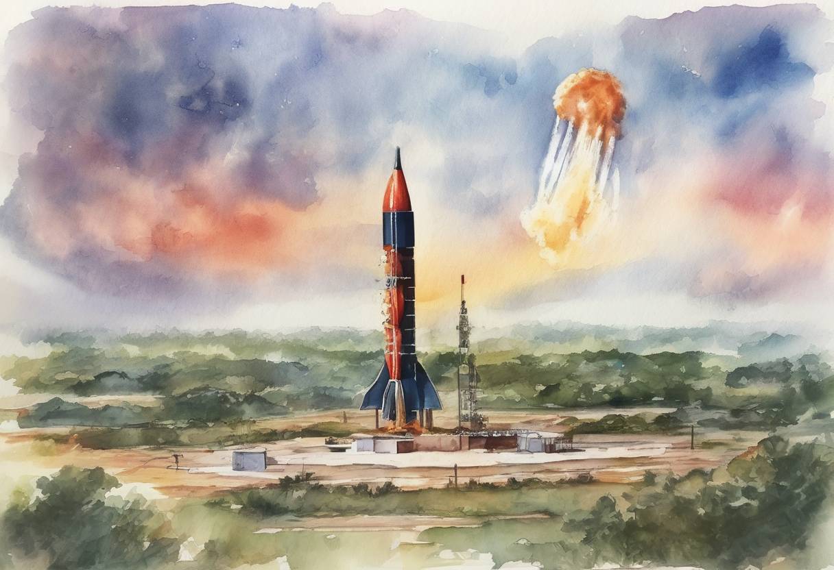 Watercolor painting based depiction of India conducted Mission Shakti, an anti-satellite missile test, successfully destroying one of its own satellites in low Earth orbit, making it the fourth country to demonstrate this capability after the United States, Russia, and China. (2019)