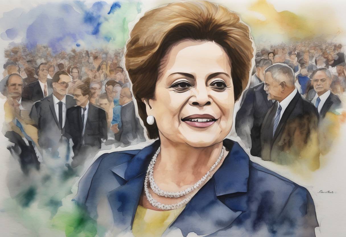 Watercolor painting based depiction of Dilma Rousseff was impeached and removed from office as President of Brazil, following a controversial trial over accusations of fiscal mismanagement. (2016)