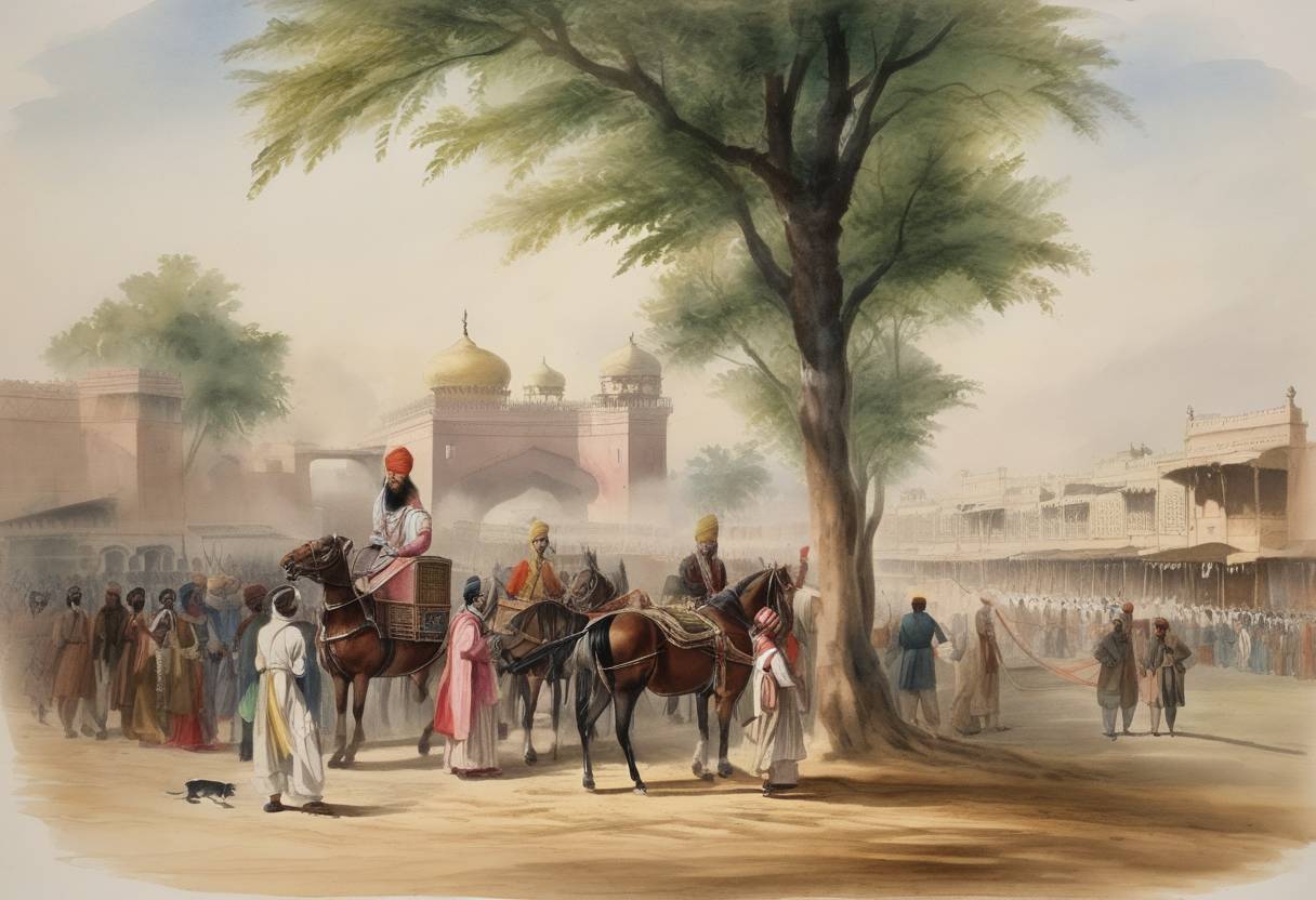 Watercolor painting based depiction of British forces occupied Lahore, effectively ending the Second Anglo-Sikh War and solidifying British control over the Punjab region. (1848)
