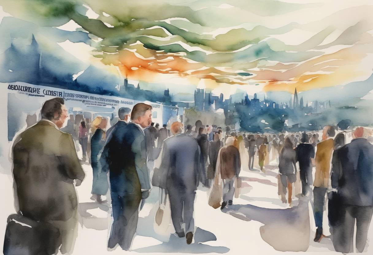 Watercolor painting based depiction of The United Nations Climate Change Conference (COP26) officially opened in Glasgow, United Kingdom, bringing together delegates from around the world to discuss climate action and strategies to combat climate change. (2021)