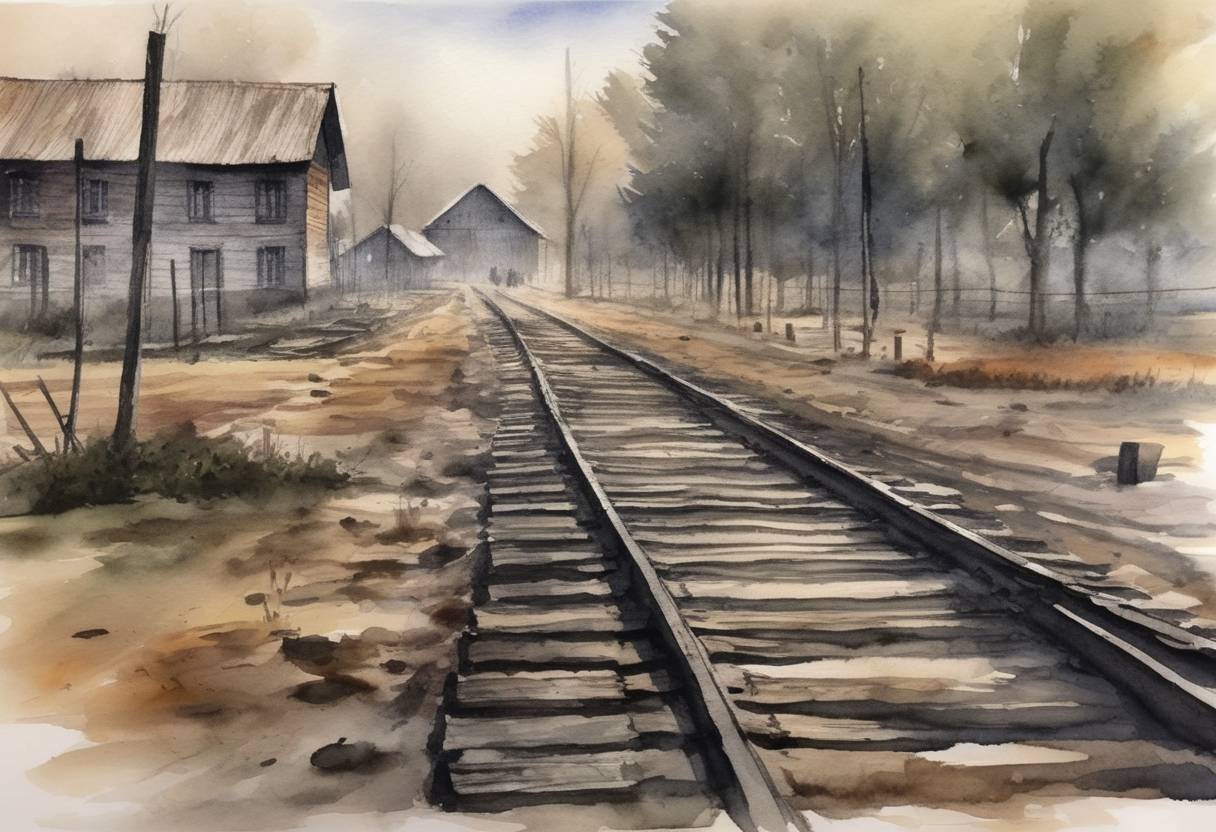 Watercolor painting based depiction of The 78th anniversary of the liberation of Auschwitz-Birkenau was commemorated internationally on Holocaust Remembrance Day with a focus on remembrance and education about the Holocaust. (2023)