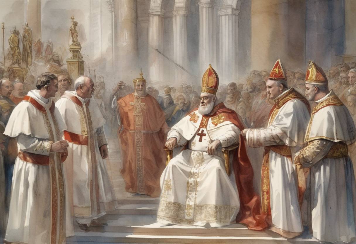 Watercolor painting based depiction of Adrian II was elected as the Pope of the Roman Catholic Church. (867)