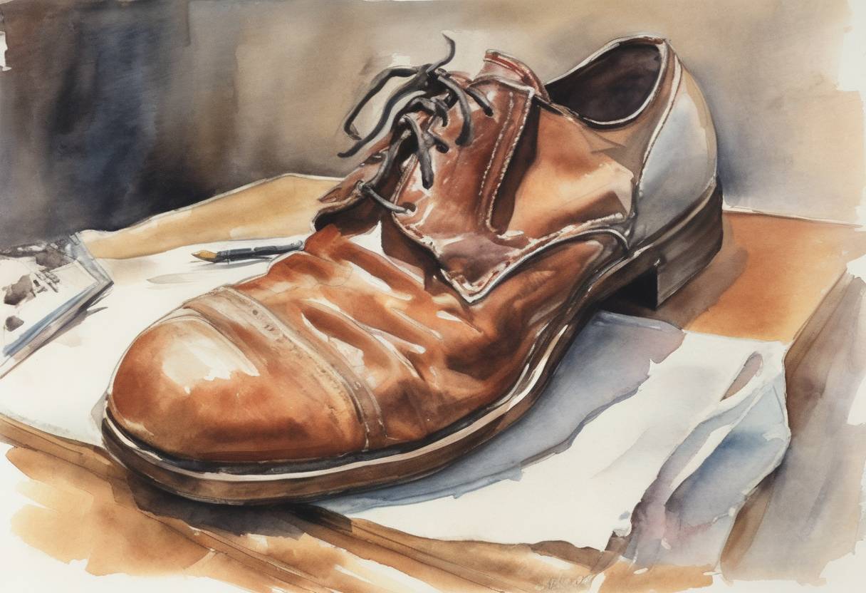 Watercolor painting based depiction of Soviet Premier Nikita Khrushchev famously pounded his shoe on a desk at the United Nations General Assembly in New York City, expressing his discontent with the proceedings. (1960)
