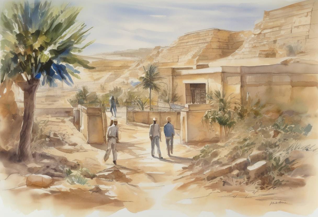 Watercolor painting based depiction of Israel and Egypt established diplomatic relations following the Camp David Accords. (1980)