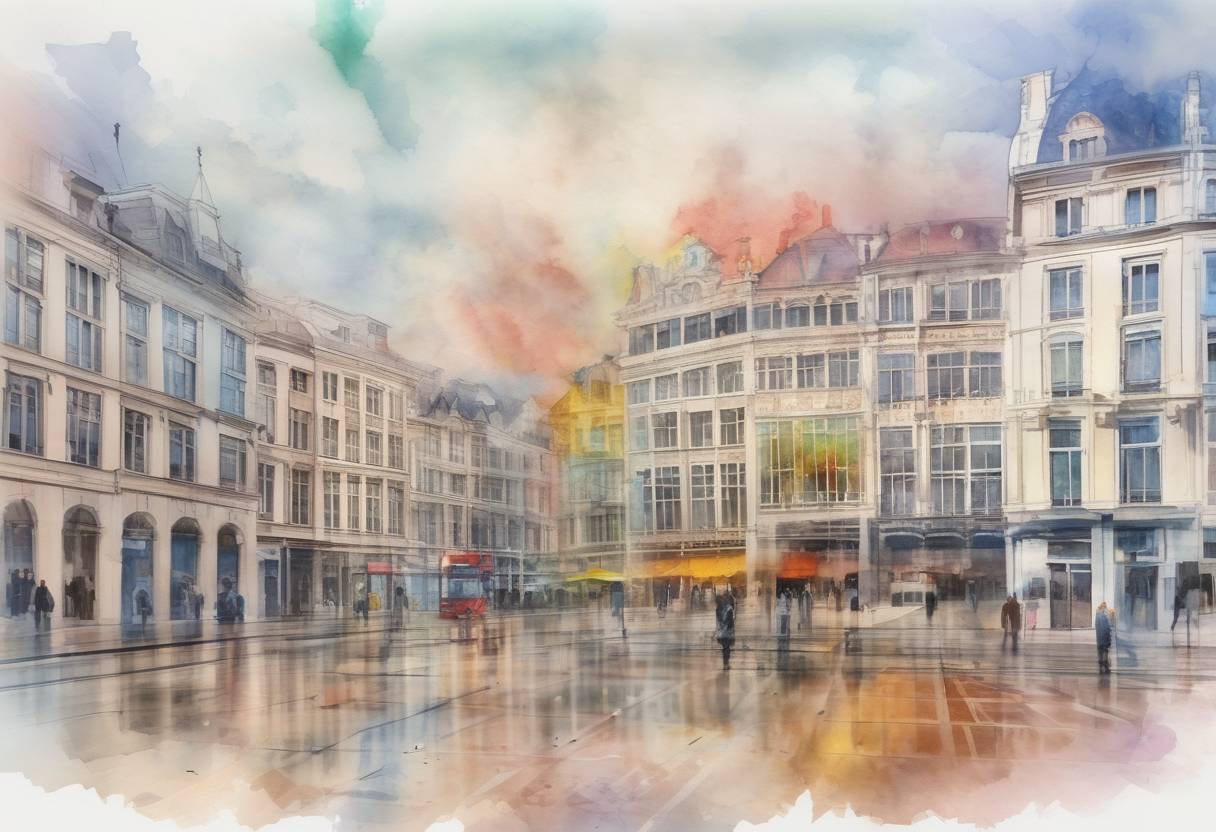 Watercolor painting based depiction of The European Union's Digital Services Act came into effect, aiming to create a safer digital space and establish a level playing field for businesses. (2022)