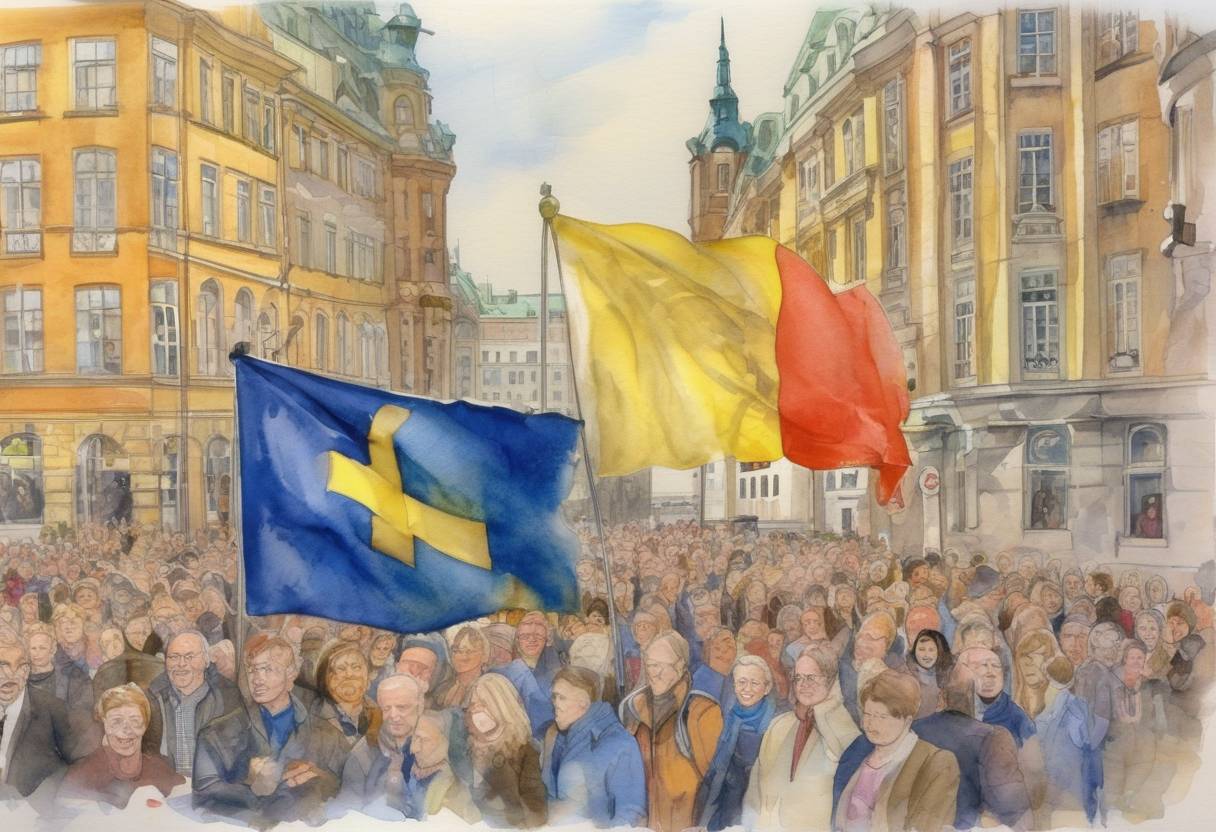 Watercolor painting based depiction of Sweden votes in a referendum to join the European Union, which it does on January 1, 1995. (1994)