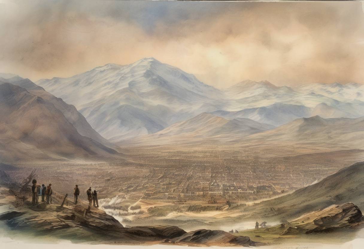 Watercolor painting based depiction of Chile declared war on Bolivia and Peru, marking the beginning of the War of the Pacific. (1879)
