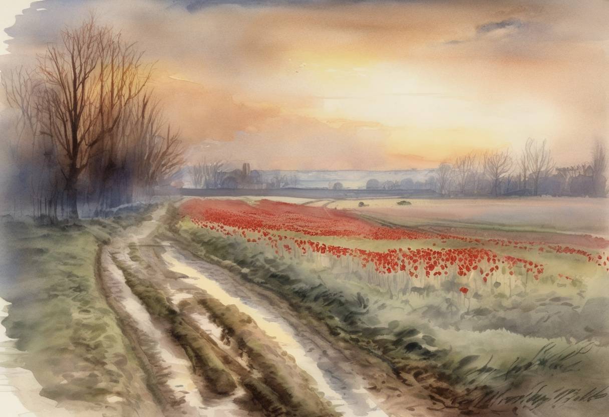 Watercolor painting based depiction of The poem 'In Flanders Fields' was written by Lieutenant Colonel John McCrae during World War I. (1915)