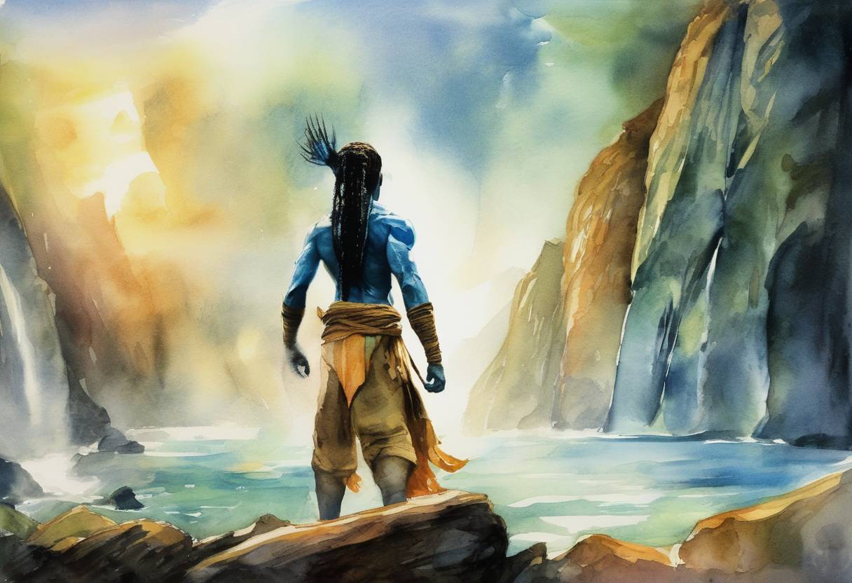 Watercolor painting based depiction of Avatar, directed by James Cameron, became the highest-grossing film worldwide, surpassing Cameron's previous film Titanic. (2010)