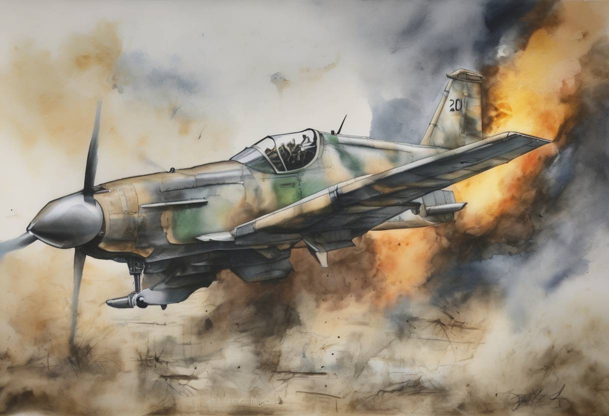 Watercolor painting based depiction of Two Tamil Tiger aircraft were shot down by the Sri Lankan Air Force while attempting to attack Colombo, marking a significant moment in the Sri Lankan Civil War. (2009)
