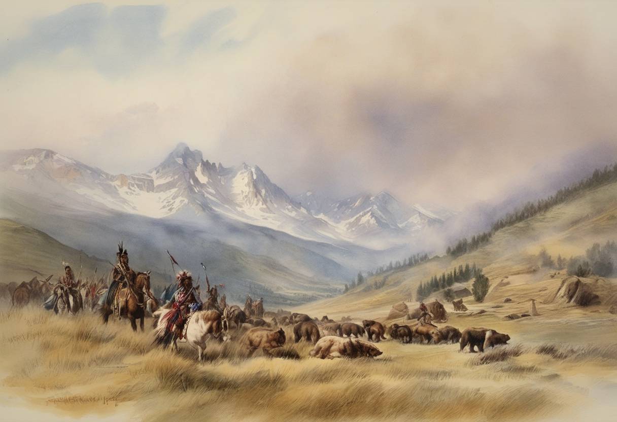 Watercolor painting based depiction of The Nez Perce War effectively came to an end with the surrender of Chief Joseph and the Nez Perce tribes. This was marked by Chief Joseph's famous speech stating, 'I will fight no more forever.' (1877)