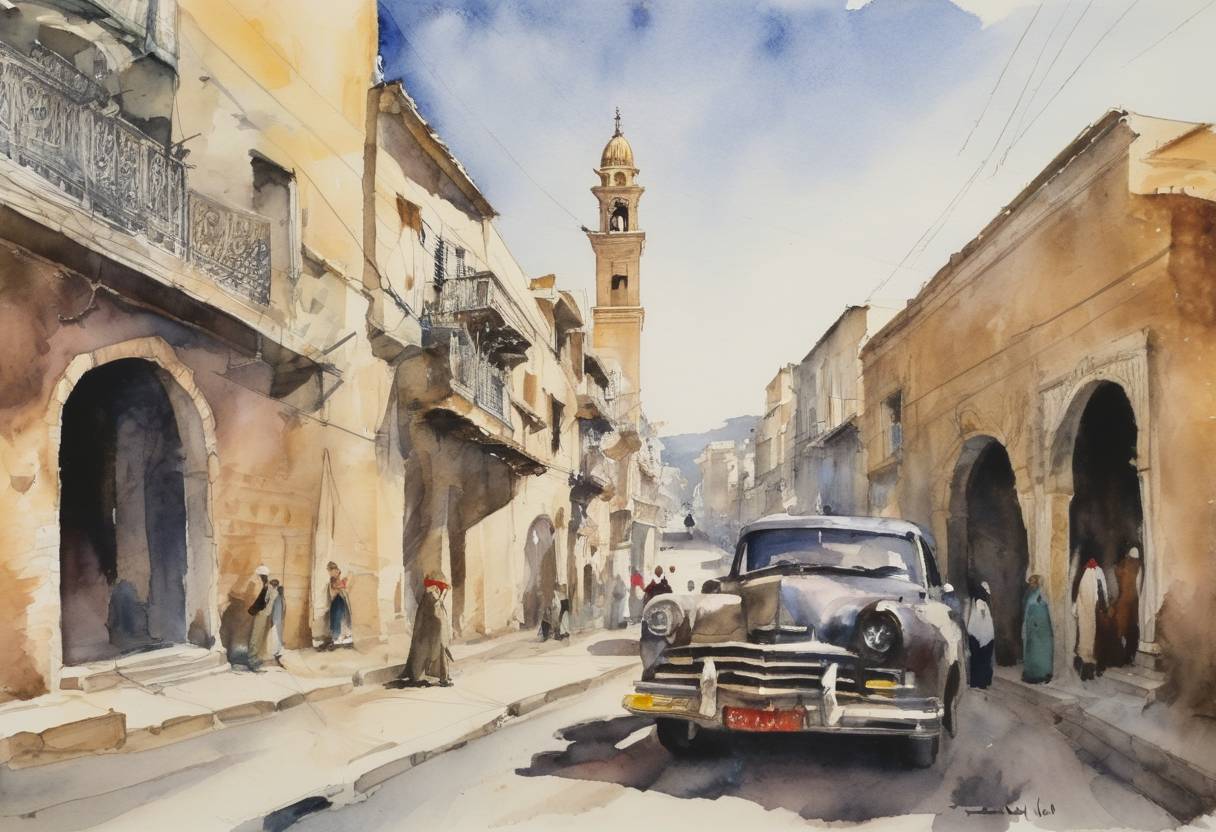 Watercolor painting based depiction of Algeria adopted a new constitution, which led to political reforms that paved the way for more democratic governance and political pluralism. This step was part of the broader reform movements happening in Algeria during this period. (1988)