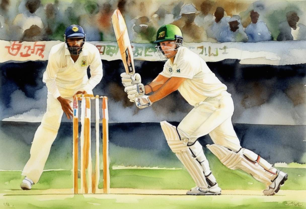 Watercolor painting based depiction of The South African cricket team player Hansie Cronje recorded his first One Day International (ODI) century for the country. (1998)