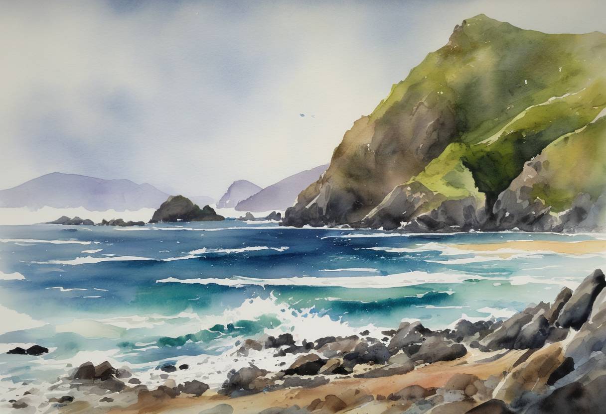 Watercolor painting based depiction of A 7.0 magnitude earthquake struck the Kermadec Islands region located northeast of New Zealand. The earthquake prompted a brief tsunami warning, but no significant wave activity or damage was reported. (2011)