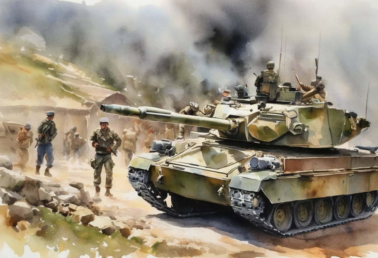 Watercolor painting based depiction of A Turkish military operation named 'Operation Olive Branch' was launched against the YPG militia in Afrin, Syria. (2018)