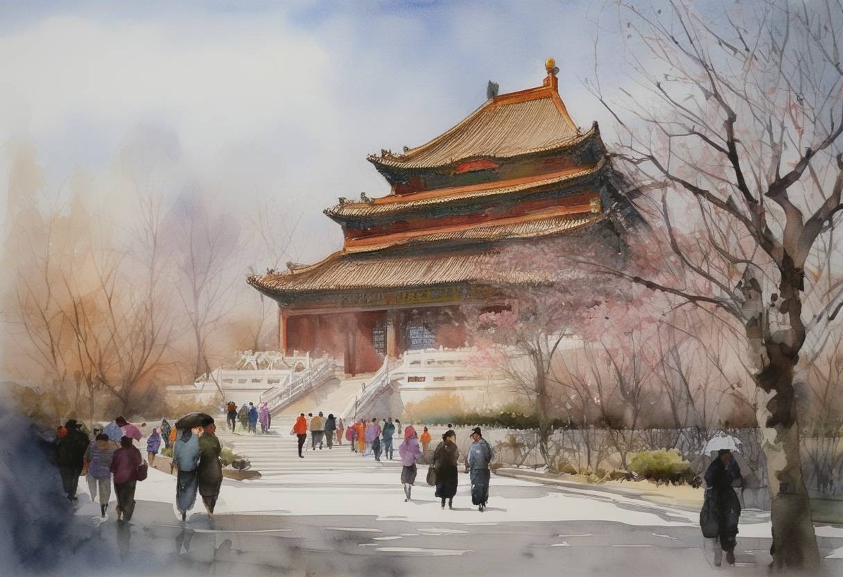 Watercolor painting based depiction of China's state-run Xinhua News Agency announces that it will revamp itself to be more competitive and authoritative. (2008)