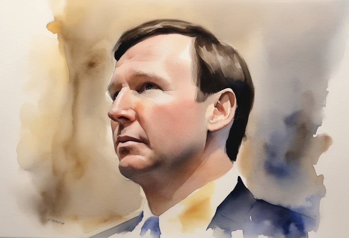 Watercolor painting based depiction of Democratic Senator Chris Murphy began a filibuster on the United States Senate floor to push for gun control legislation following the Orlando nightclub shooting. (2016)
