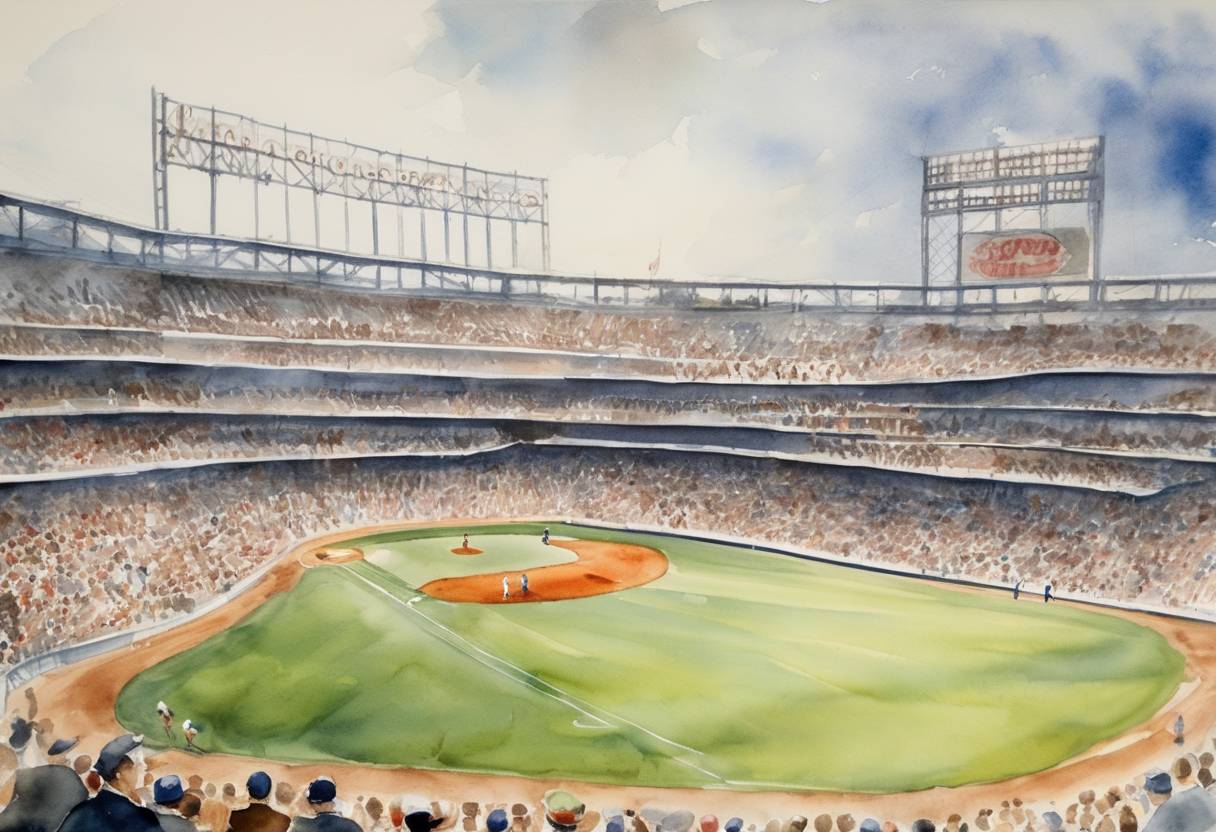 Watercolor painting based depiction of The Montreal Expos played the first regular season game in franchise history, marking the debut of the first Major League Baseball team based in Canada, which was a significant development in North American sports. (1969)