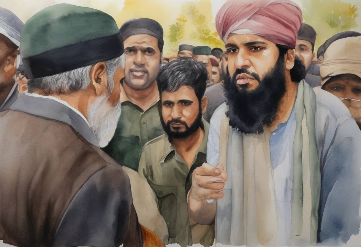 Watercolor painting based depiction of Salman Taseer's killer, Mumtaz Qadri, is charged with murder, terrorism, and violence in a Pakistani court. (2011)