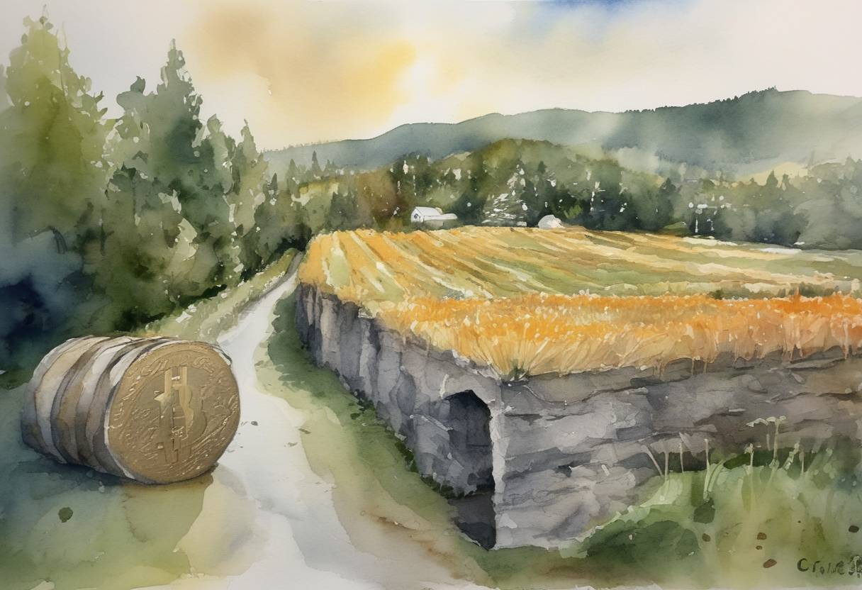 Watercolor painting based depiction of The cryptocurrency mining service NiceHash revealed that hackers stole approximately $64 million worth of Bitcoin, leading to a temporary suspension of all operations. (2019)