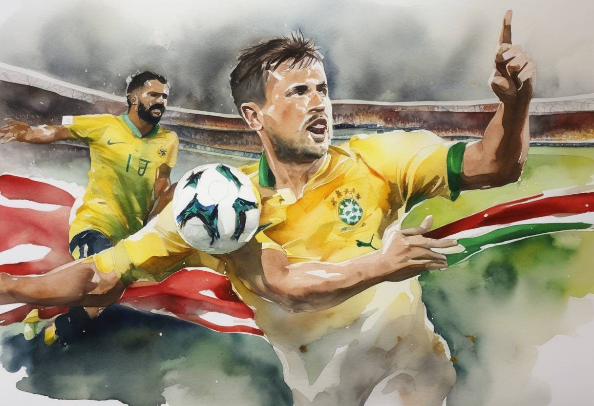 Watercolor painting based depiction of Australia defeated the United Arab Emirates to reach the 2015 AFC Asian Cup Final. (2015)