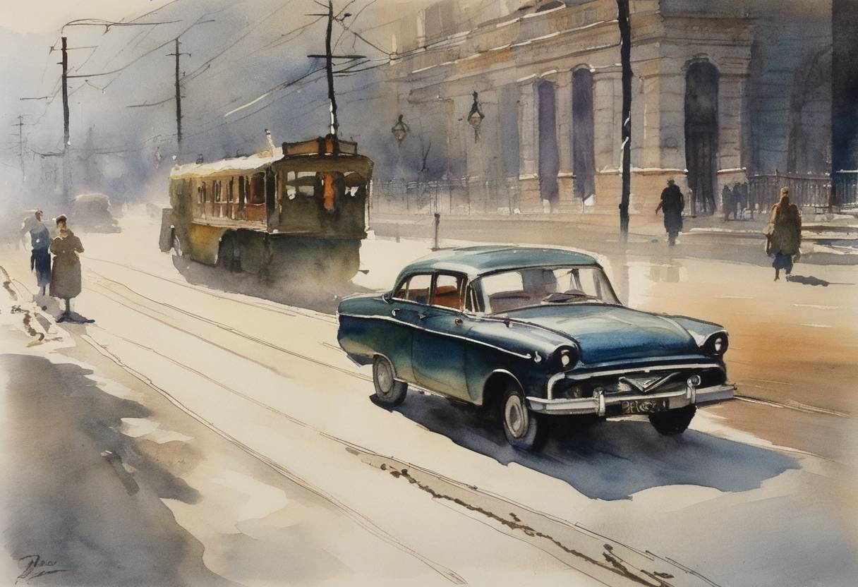 Watercolor painting based depiction of Imre Nagy, the former Hungarian Prime Minister who led the failed 1956 uprising against Soviet control, was executed by the government. His execution marked a significant point of repression in Hungary under Soviet influence and was part of the larger pattern of suppressing resistance throughout the Eastern Bloc during the Cold War. (1958)