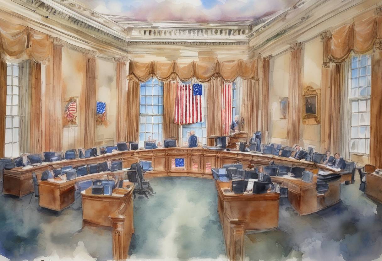 Watercolor painting based depiction of The United States federal government entered a shutdown due to a budgetary impasse in Congress, leading to the furlough of hundreds of thousands of federal employees. (2013)