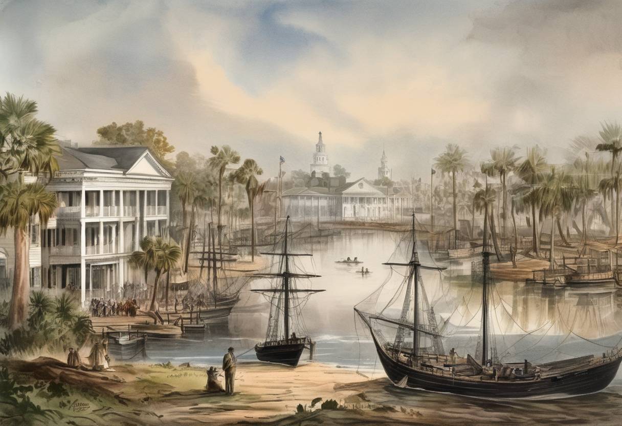 Watercolor painting based depiction of South Carolina became the first state to secede from the Union, an event that led to the American Civil War. (1860)