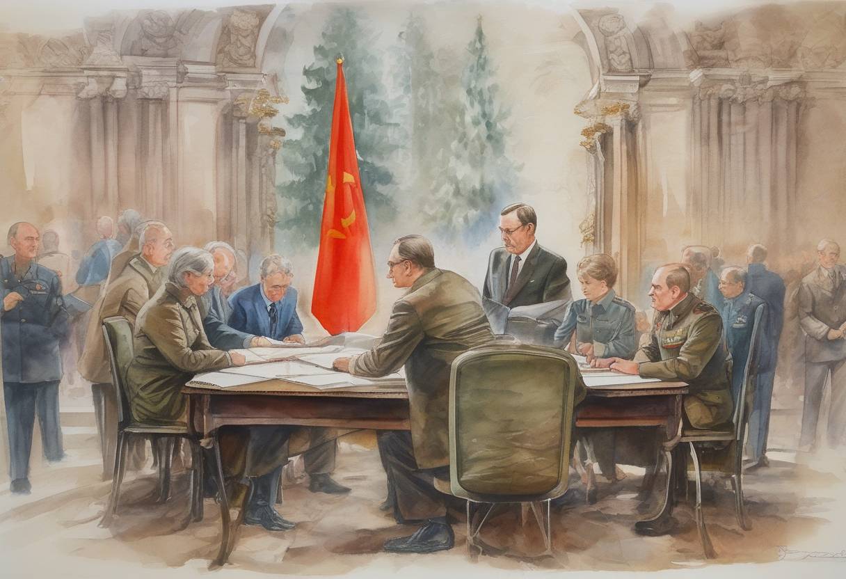 Watercolor painting based depiction of The Treaty on the Final Settlement with Respect to Germany, also known as the Two Plus Four Agreement, was signed, paving the way for German reunification. (1990)