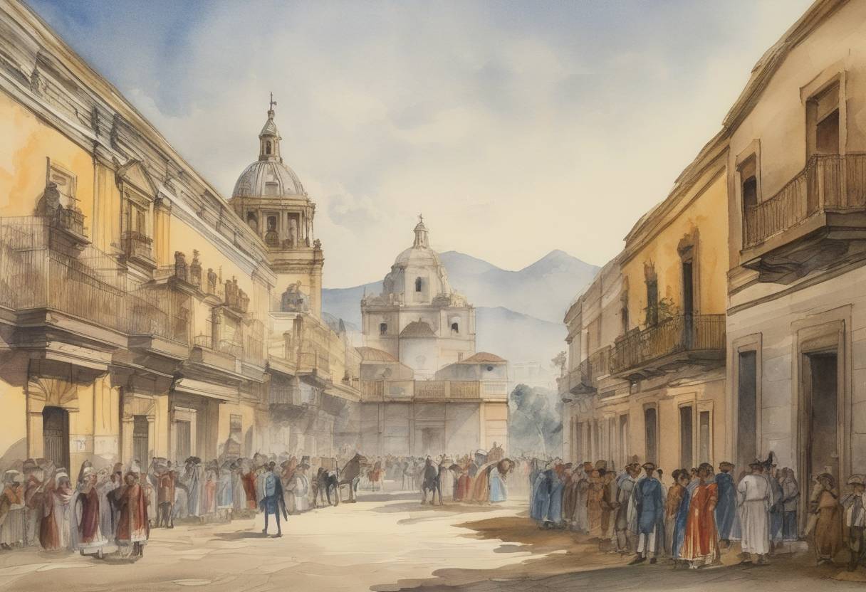 Watercolor painting based depiction of Mexico gains independence from Spain after the signing of the Treaty of Córdoba. (1821)