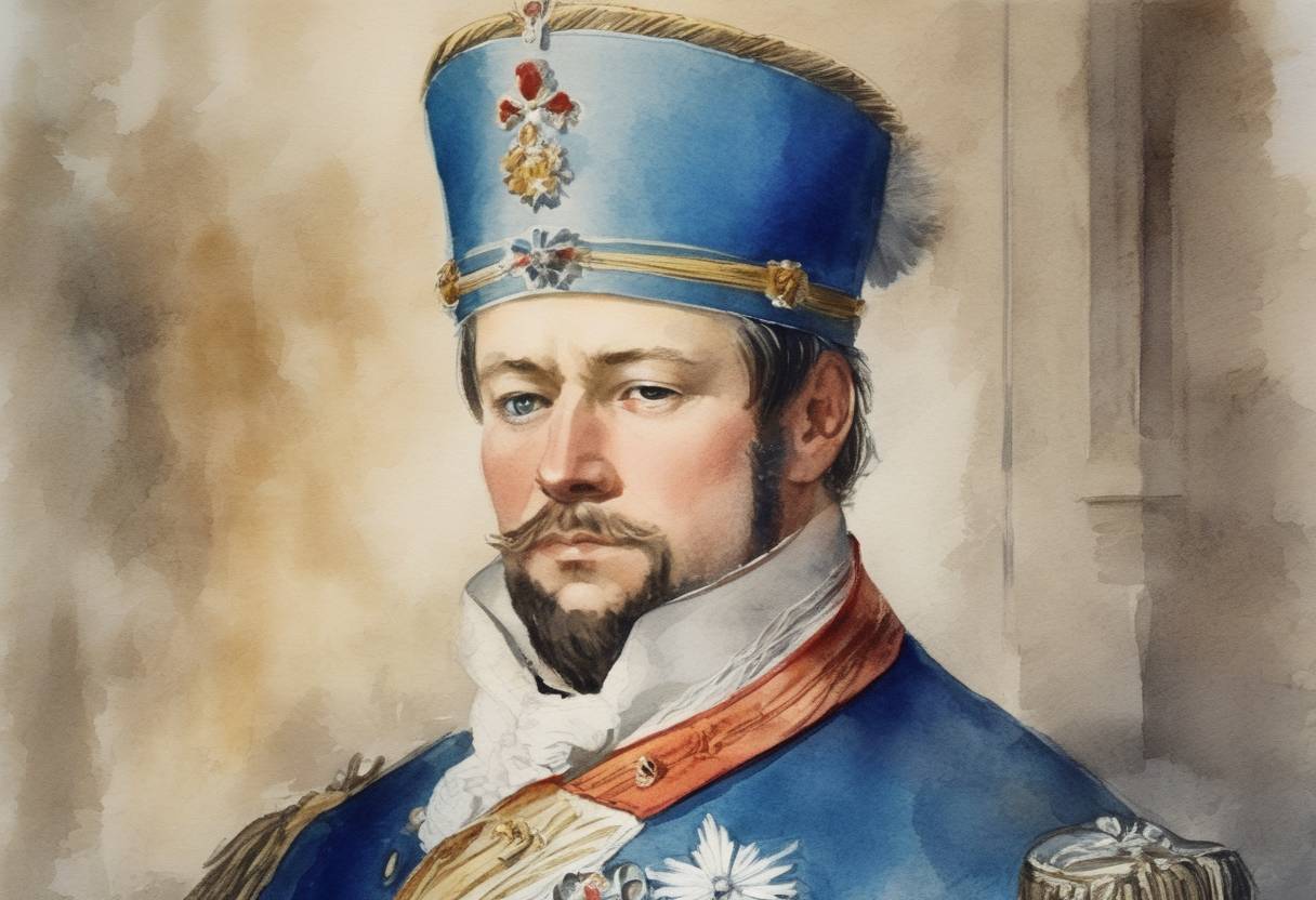 Watercolor painting based depiction of Tsar Paul I of Russia was assassinated in his bedroom at St. Michael's Castle, St. Petersburg. (1801)