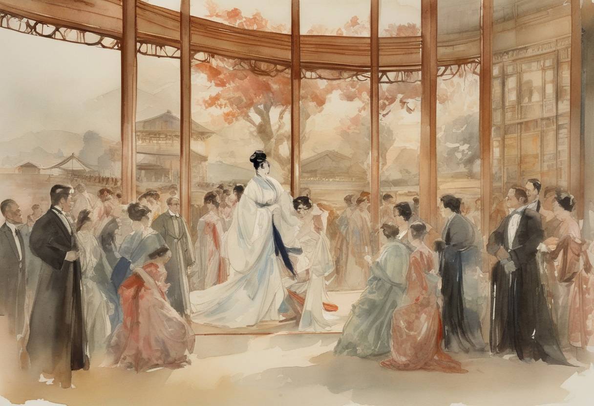 Watercolor painting based depiction of Madama Butterfly, an opera by Giacomo Puccini, premieres at La Scala in Milan. (1904)