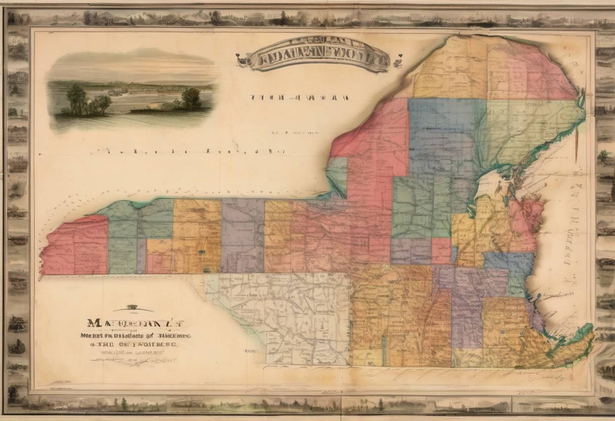 Watercolor painting based depiction of Michigan was admitted as the 26th state of the United States of America. (1837)