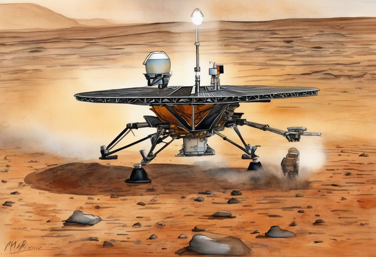 Watercolor painting based depiction of NASA's Phoenix spacecraft lands on Mars to study the planet's arctic soil. (2008)