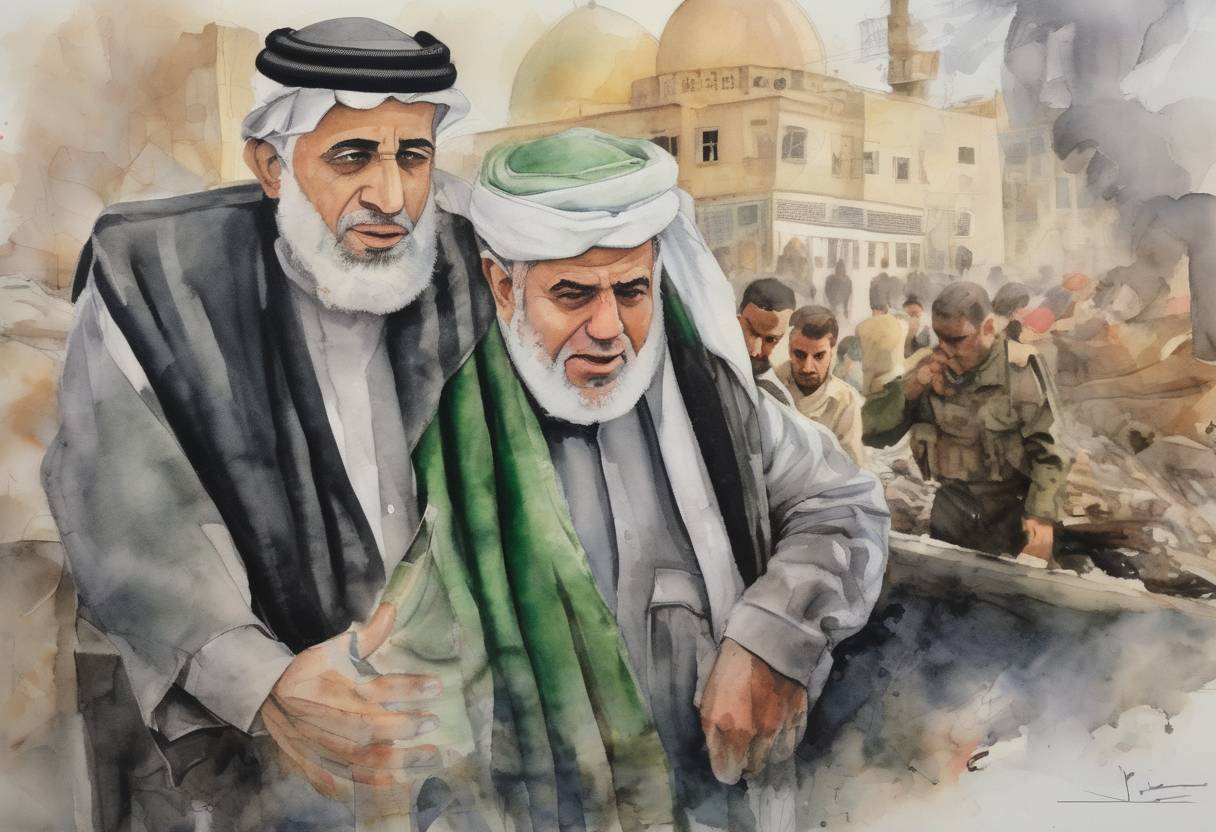 Watercolor painting based depiction of Ahmed Yassin, the founder and leader of the Palestinian militant group Hamas, was killed in an Israeli air strike in Gaza City. His assassination marked a significant escalation in the Israeli-Palestinian conflict. (2004)