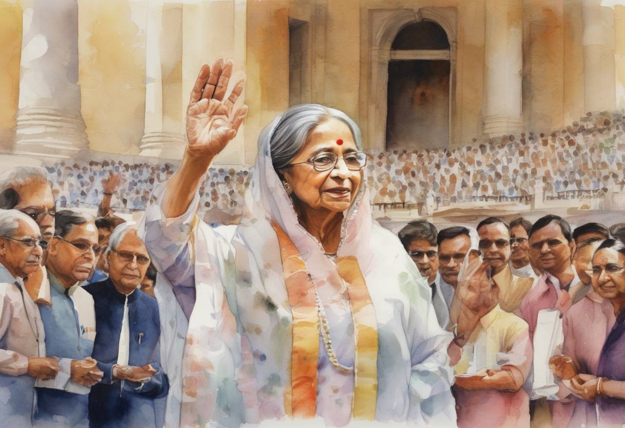 Watercolor painting based depiction of Pratibha Patil is sworn in as the first female President of India. (2007)