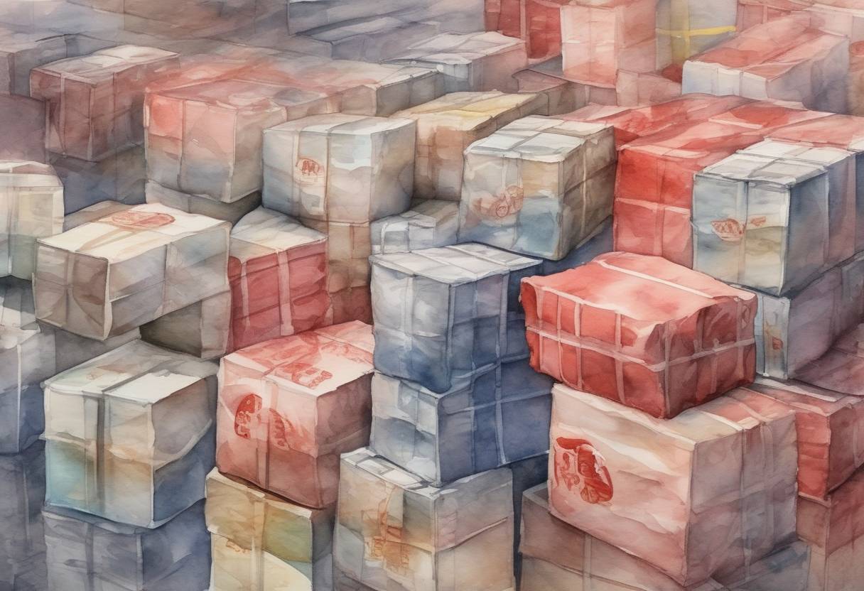 Watercolor painting based depiction of The United States increased tariffs on $200 billion worth of Chinese goods from 10% to 25%, escalating the trade war between the two countries. (2019)