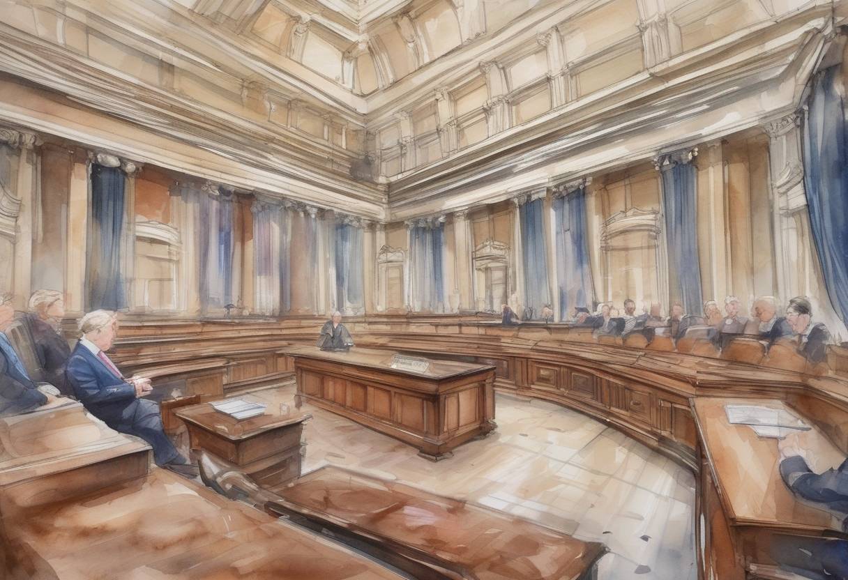 Watercolor painting based depiction of The United Kingdom's Supreme Court rules that Prime Minister Boris Johnson's decision to prorogue Parliament was unlawful. (2019)