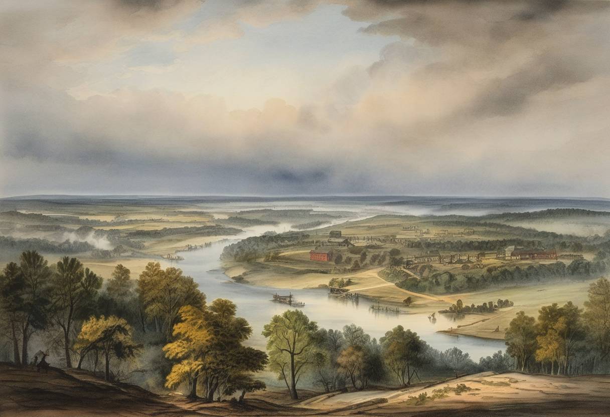 Watercolor painting based depiction of Georgia secedes from the United States, becoming the fifth state to join the Confederacy during the build-up to the American Civil War. (1861)