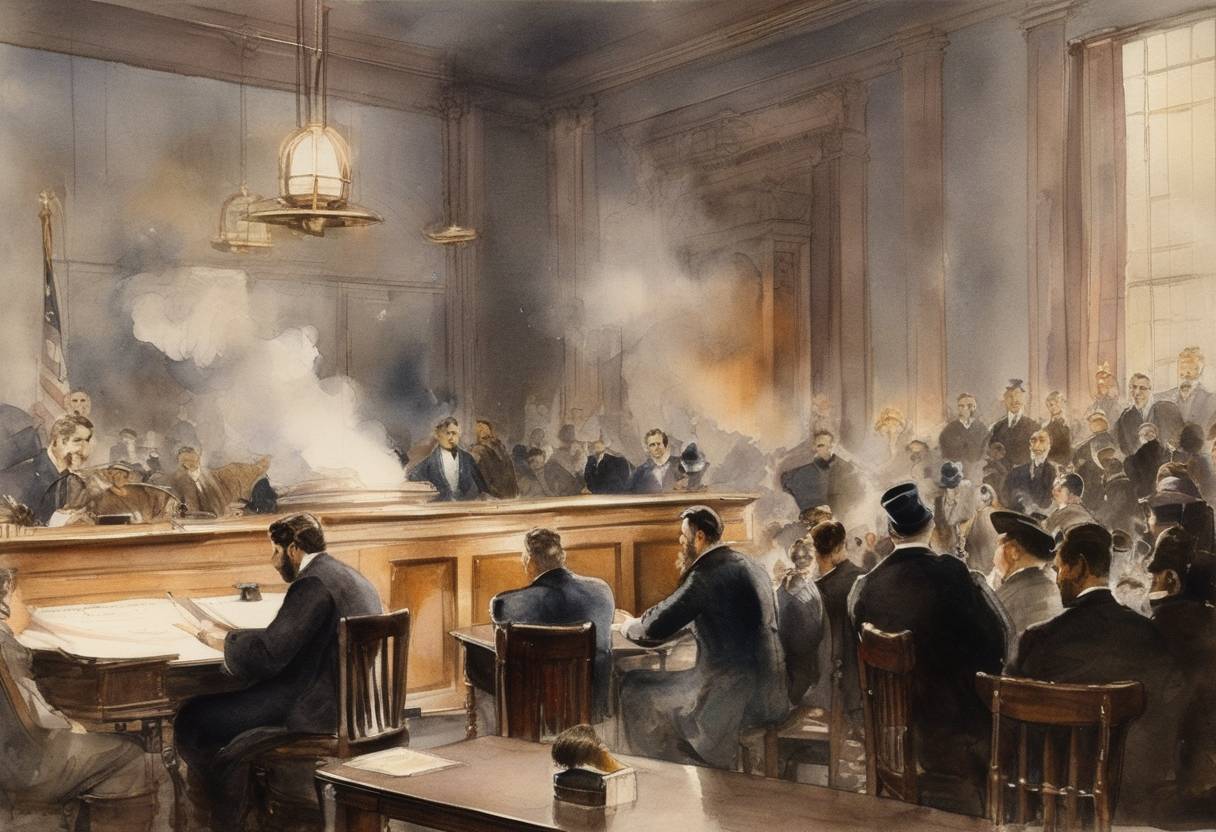 Watercolor painting based depiction of Alexander Graham Bell inaugurated U.S. transcontinental telephone service. (1915)