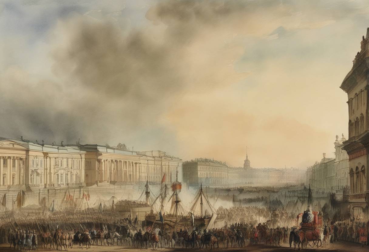 Watercolor painting based depiction of The First Partition of Poland took place as the Treaty of St. Petersburg was signed between Russia and Prussia. (1772)