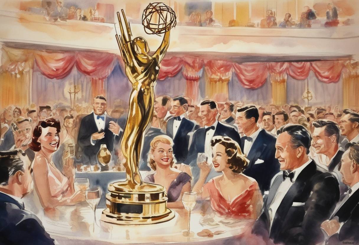 Watercolor painting based depiction of The first Emmy Awards ceremony is held in Los Angeles, California. (1949)